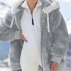 Winter Women Plush Thicken Jacket Fashion Loose Warm Fleece Zipper Hooded Coats Faux Fur Parka Plaid Female Jacket Outwear