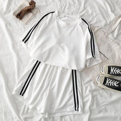Summer Striped Tracksuit For Women Sets Short Sleeve T Shirt Two Piece Shorts Set Female Loose Casual Sport 2pc Sets Ladies