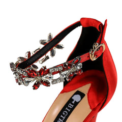 Women 9cm High Heels Crystal Sandals Wedding Bridal Stiletto Heels Sandles Glitter Prom Elegant Stripper Satin Strap Shoes