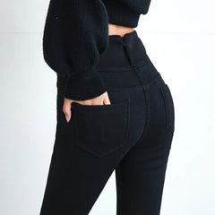 New High Waist Velvet Thick Jeans Female Winter Skinny Stretch Warm Jeans Pants Mom Black Denim Trousers With Fleece Pants P125