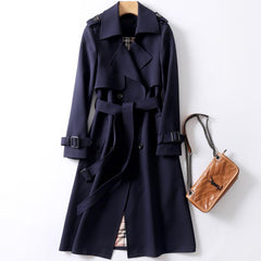 Spring Autumn Trench coat Women Fashion Double Breasted Belt Long Trench coat Plus size Windbreaker Lady British style Outerwear