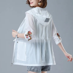 New Women's Jacket Summer Thin Coat Hooded Sun protection Windbreaker Female Casual Long Coats Outerwear Plus Size 4XL
