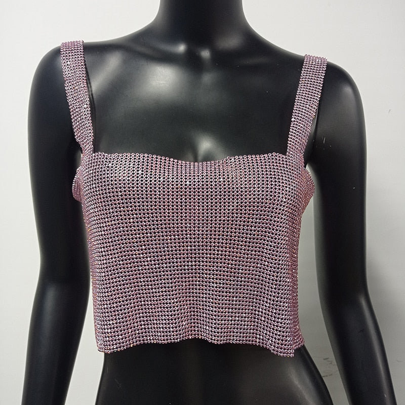 Pbong  mid size graduation outfit romantic style teen swag clean girl ideas 90s latina aesthetic freaknik tomboy swaggy going out  Glitter Nightclub Backless Rhinestone Tank Top Women Sexy Metal Crystal Diamonds Sequined Night Club Party Wear Crop Top