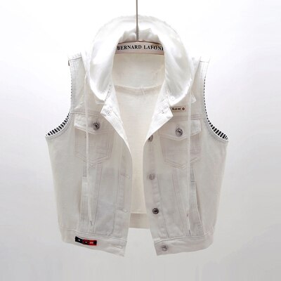 Plus Size 5XL White Hooded Denim Vest Coat Women New Autumn Casual Short Sleeveless Jacket Single-Breasted Jeans Waistcoat G1035