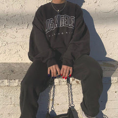 Letter Los Angeles Sweatshirt Hip Hop Pullovers O-neck Regular Trendy Knitted Unisex
