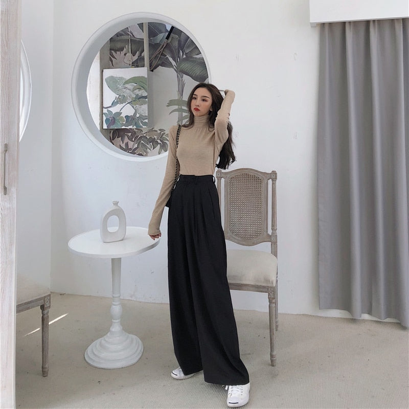 Spring Autumn Female Solid Wide Leg Pants Women Full Length Pants Ladies High Quality simple Casual Straight Pants