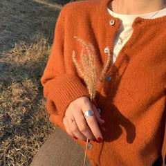 Sweater Cardigan Women Single Breasted Long Sleeve Elegant Vintage Jumper Solid Wool Knitted Autumn Winter Outwear X452