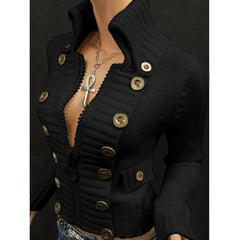 Vintage Sweater Women Button Desigan Long Sleeve Knitted Cardigan Jackets Autumn Fashion Knit Turtleneck Zipper Sweaters