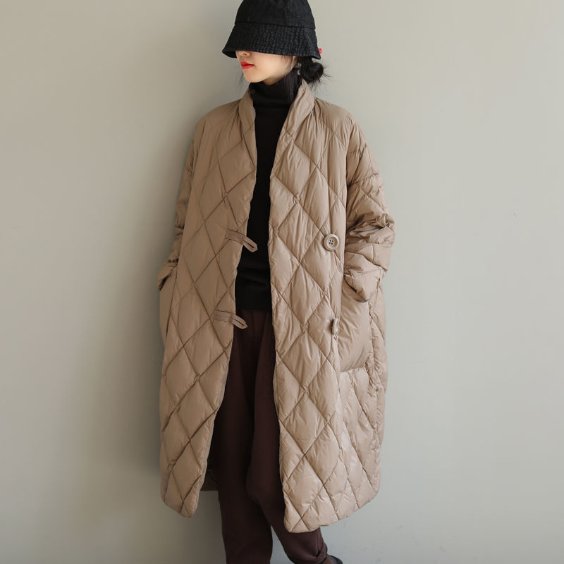 Winter New Arrivals Women's Cotton Coats Diamond Lattice Block Big Size Female Long Parkas Loose Lady Overcoats Clothes