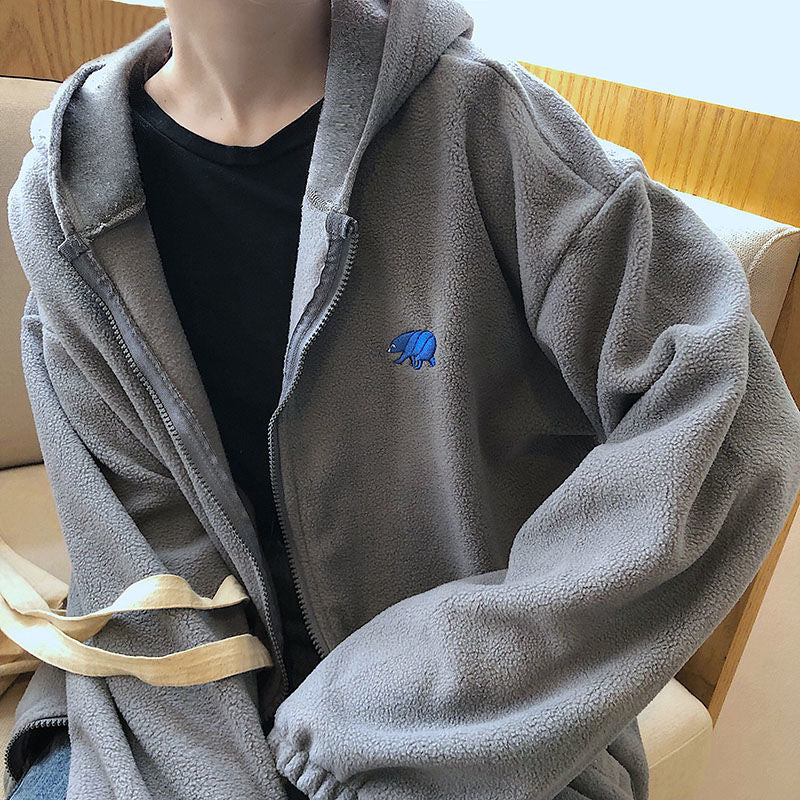 Lamb Imitation Plush zip-up Plus Velvet Thick women Hoodies Jacket Autumn Winter Korean style Fashion Loose Zipper Sweatshirt