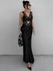 Lace Slim Maxi Dresses For Women Clothing Deep V Neck Sexy High Wasit Long Dress Party Fashion Evening Dress Woman