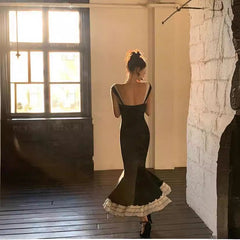 Pbong cybergoth dress to impress French Style Black Knitted Sling Dress Women's Summer Step Lotus Elegant Slim Slimming Fishtail Dress