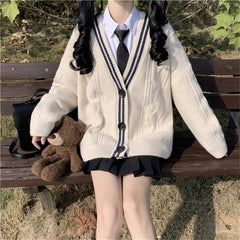 Pbong outfit ideas for school Japanese College Style JK Sweater Women's Spring and Autumn Loose Korean Style Lazy Style Student Western Style Age-Reducing Knitted Cardigan Jacket