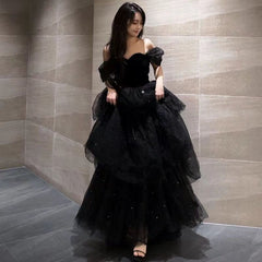 Pbong prom dresses Black Evening Dress New Light Luxury Niche High-End off-Shoulder Adult Ceremony Birthday Graduation Princess Dress