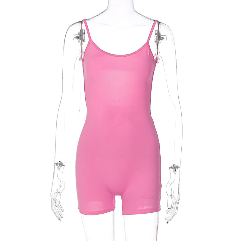 women's clothing spring new U-neck suspenders slim fit American sports street jumpsuit