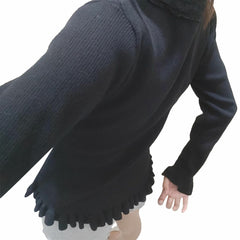 Pbong men's fashion Low Collar Lace Access Control Vertical Pattern Knitted Long-Sleeved Top