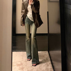Pbong grunge outfits Tall Lengthened Retro Distressed Slim Fit Skinny Jeans American High Street High Waist Straight Mop Flared Pants for Women