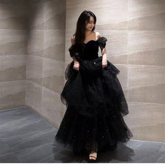 Pbong prom dresses Black Evening Dress New Light Luxury Niche High-End off-Shoulder Adult Ceremony Birthday Graduation Princess Dress