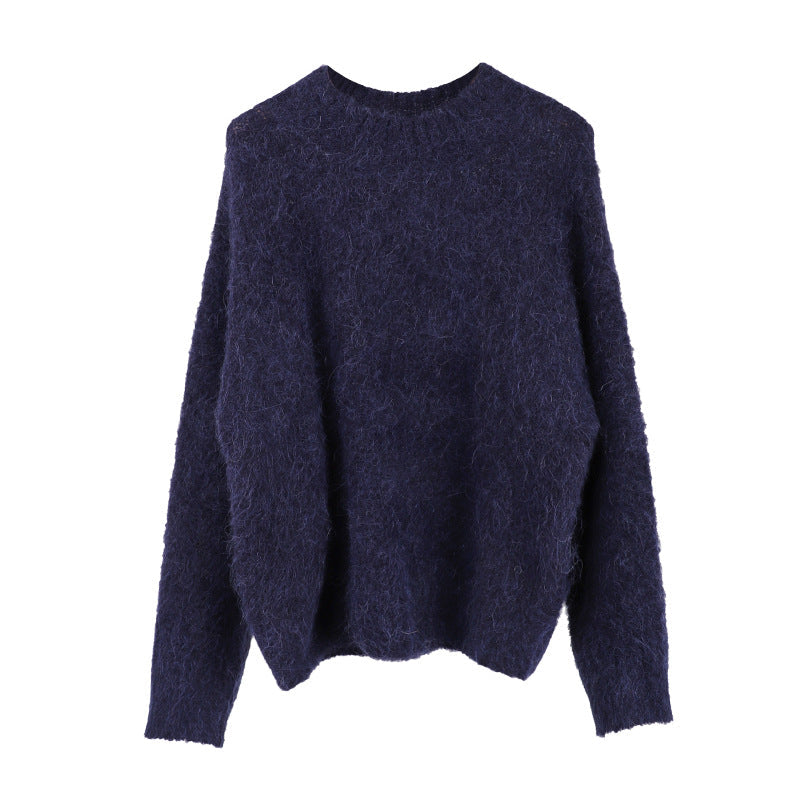 Pbong 2000s fashion Popular Online Alpaca Velvet Soft Glutinous Sweater 2024 Winter New Korean Style Minimalist Long Sleeve Sweater
