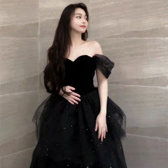 Pbong prom dresses Black Evening Dress New Light Luxury Niche High-End off-Shoulder Adult Ceremony Birthday Graduation Princess Dress