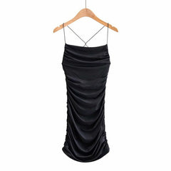 ins sexy hot girl pure desire style big backless skirt pleated tight hip-wrapped spaghetti strap suspender dress short skirt