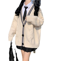 Pbong outfit ideas for school Japanese College Style JK Sweater Women's Spring and Autumn Loose Korean Style Lazy Style Student Western Style Age-Reducing Knitted Cardigan Jacket
