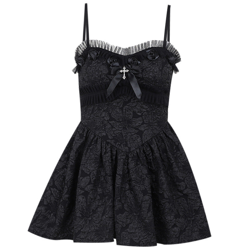 Gothic Lace Suspender V-neckline Short Dress