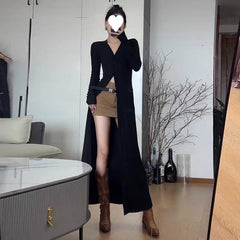 Pbong 2000s fashion French Royal Sister Style Knitted Split Dress Autumn and Winter New Women's New Year Battle Gown Dress