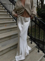 Lace-Up High Waist Fashion Long Skirt Women Drawstring Loose Casual Solid Patchwork Fashion Streetwear Female Maxi Skirt