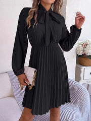 Women's Dresses New in Spring Summer Autumn Winter New Fashion Pure Color Lace Up Long Sleeve Elastic Waist Party Pleated