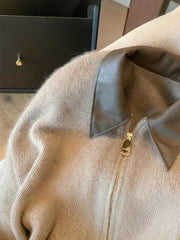 Pbong  Patchwork Zipper Cropped Cardigan Women 400g Thick Autumn Knitted Sweater Bomber Jacket Vintage 2000s Short Fitted Knitwear Coat