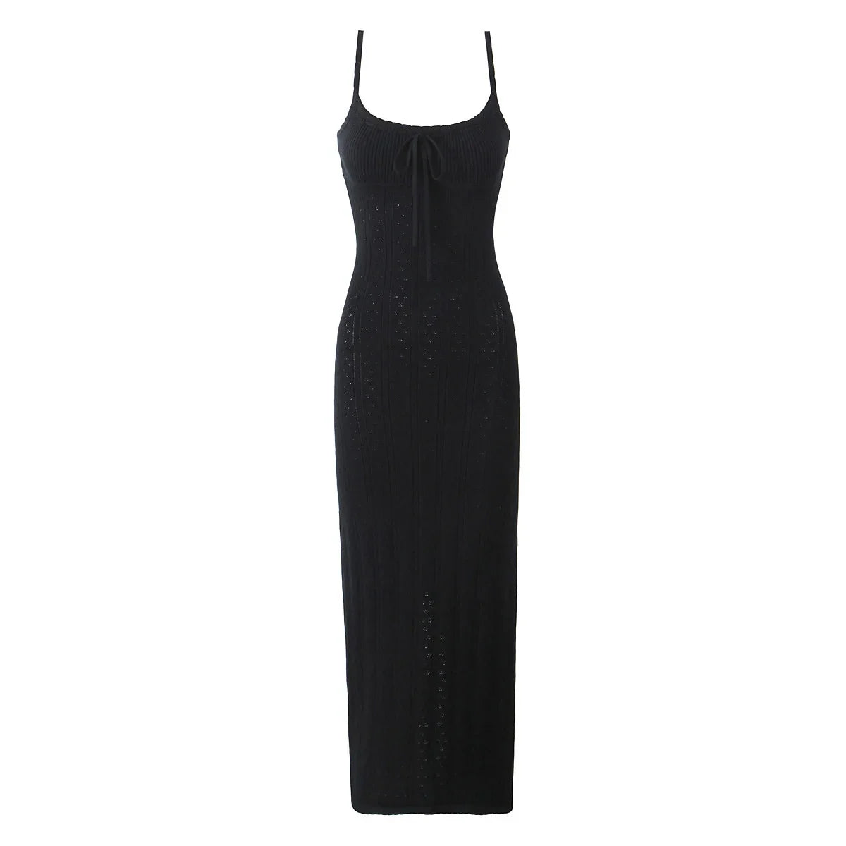 Eyelets Knit Tight Long Dress White Solid Color Women Dress For Summer Spring Square Collar Sleeveless Sexy Beach Party Dresses