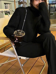 Zip Up Crop Sweater Cardigan for Women High Collar Zipper Front Short Knitted Jacket Autumn Winter Teen-girl Y2k 90s Outfit