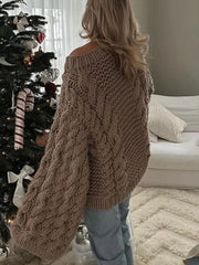 Knitted Oversize Women's Twist Sweater Pullover Solid O-neck Long Flare Sleeves Pullovers Autumn Lady Warm Knitwear New
