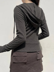 Solid Knitted Autumn Winter Women's Sweats Cardigan Long Sleeve Ribbed Causal Basic 2024s Fashion Zip Up Hooded Coat