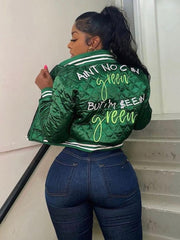 Fashion Varsity Jacket Women Autumn Winter Casual Letter Embroidery Quilted Coat Cotton Padded Jacket Streetwear Parkas Red