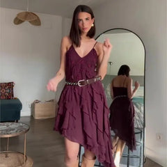 Fashion Irregular Embroidery Multi-layer Summer Dress New V-neck Boho Vacation Short Dress Y2K Streetwear Female Clothing