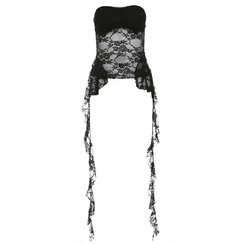Floral Lace Sexy Corset Underbust Strapless See Through Lingerie Sleeveless Bustier Top Women Club Outfits Fringes Body Feminino