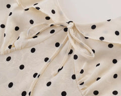 French Retro Polka Dot Print Long Dress Sweet Chic V-neck Summer Women Dress Short Sleeve High Waist Elegant Lady Dresses 2025
