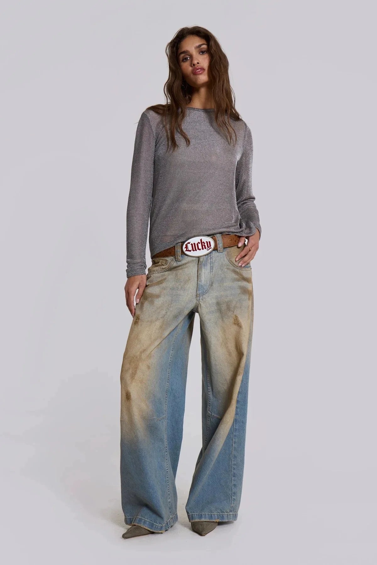 jaded london dirt-dyed blue jeans wide-leg straight-leg Dirtyfit faded old slacks
