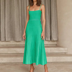 Women's High Waist Knit Dress Sleeveless Pleated Long Dress Casual Vacation Beach Slip Dresses Summer Fashion Female Clothing