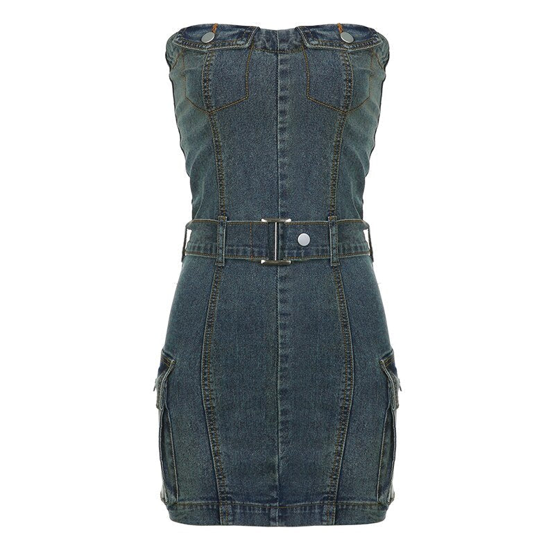 Strapless Denim Retro Sleeveless Mini Dress