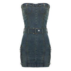 Strapless Denim Retro Sleeveless Mini Dress