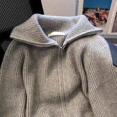 Autumn Winter New knitted Cardigan Sweater Women Fashion Long-Sleeved Zipper High Neck Coat Female Loose Sweater Ladies Tops
