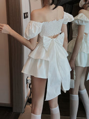 White Sexy Backless Mini Dress Women Korean Fashion Casual Elegant Party Dress Female Ruffle Kawaii Lolita Party Y2k Dress