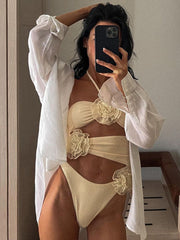 Hollow Out Flower Design Sexy Bodysuit Women New Halter Sleeveless Skinny Bodysuits Ladies Club Party Tops Clothes