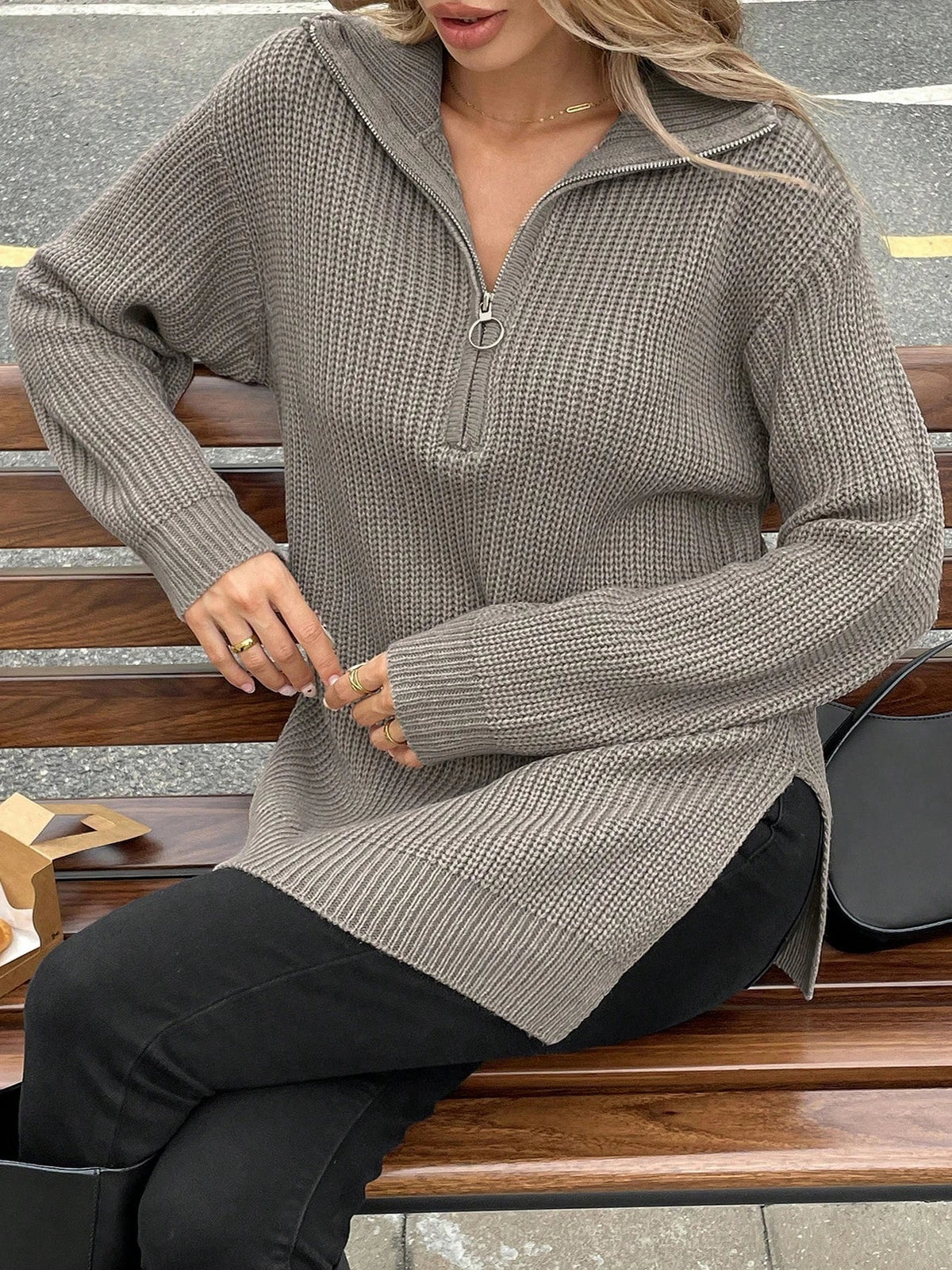 High Collar Zipper Long Pullover Knitted Sweater Autumn Winter Fashion Warm Cozy Knitwear for Women