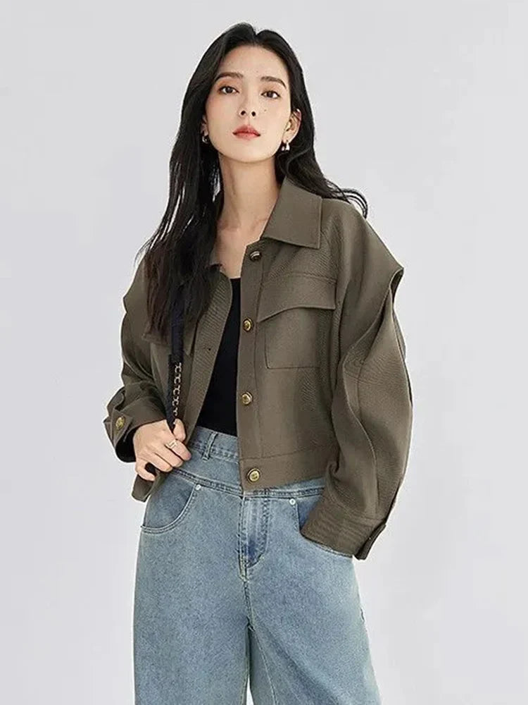 Streetwear Y2K Cargo Jacket Women Vintage Casual Long Sleeve Fall Short Coat Harajuku American Retro Pockets Bf Outwear Top