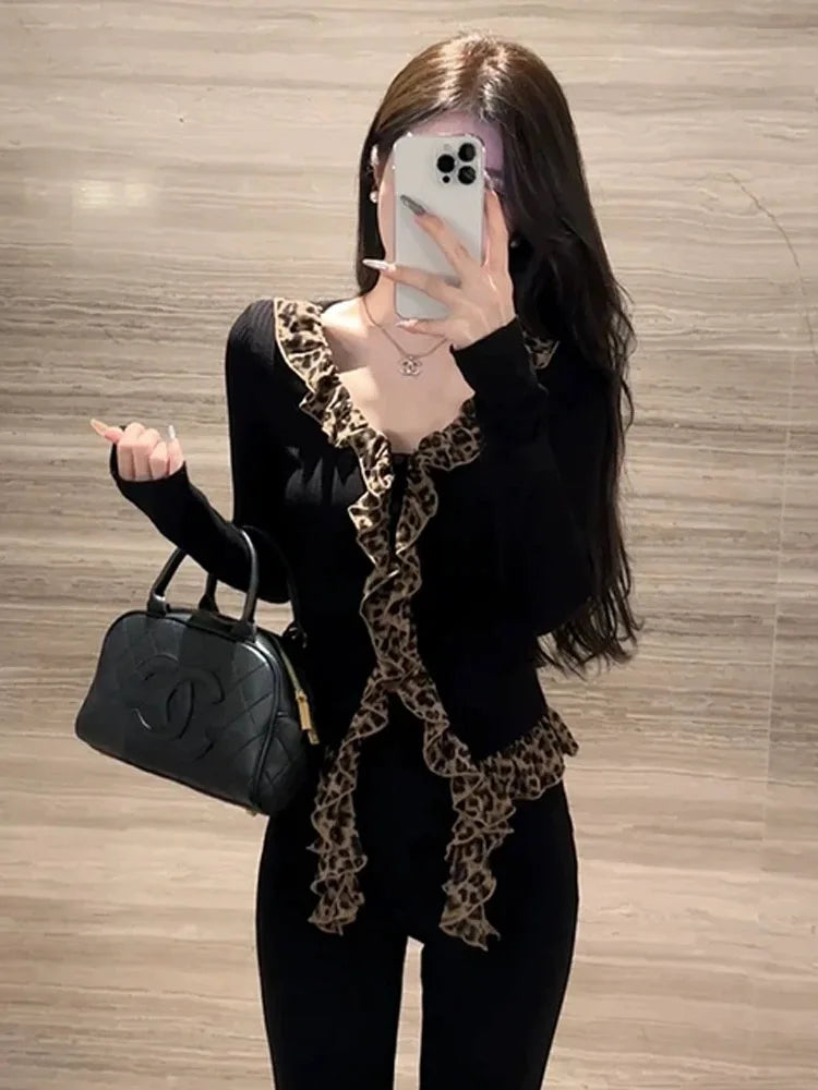 Fall Winter Women Shoujo Coquette Design Knit Crop Top Japanese Y2k Streetwear Coquette 2000s T-Shirts Gothic Tee Kpop Gyaru Hot