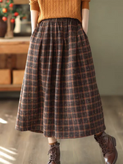 Faux Woolen Plaid Long Skirts Women Loose Vintage Fall Winter A Line Skirt Casual High Waist Japan Harajuku Warm Long Skirt